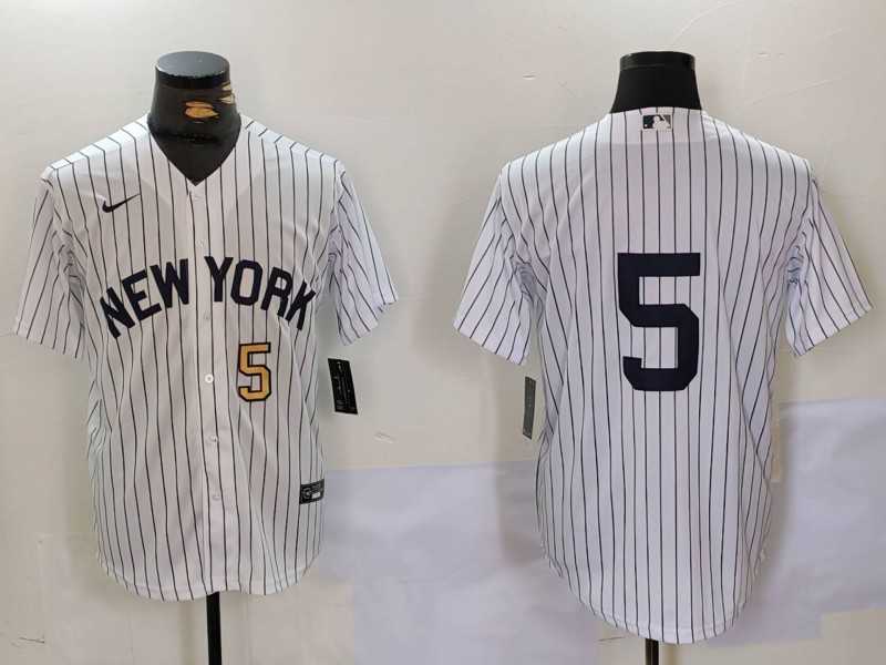 Men%27s New York Yankees #5 Joe DiMaggio White No Name Cool Base Stitched Jerseys->new york yankees->MLB Jersey